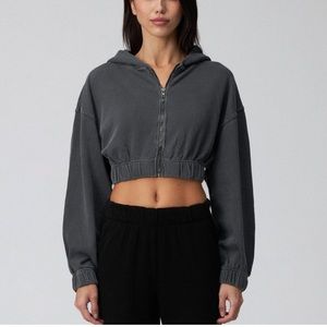 TALENTLESS Charcoal Gray Cropped Zip Hoodie